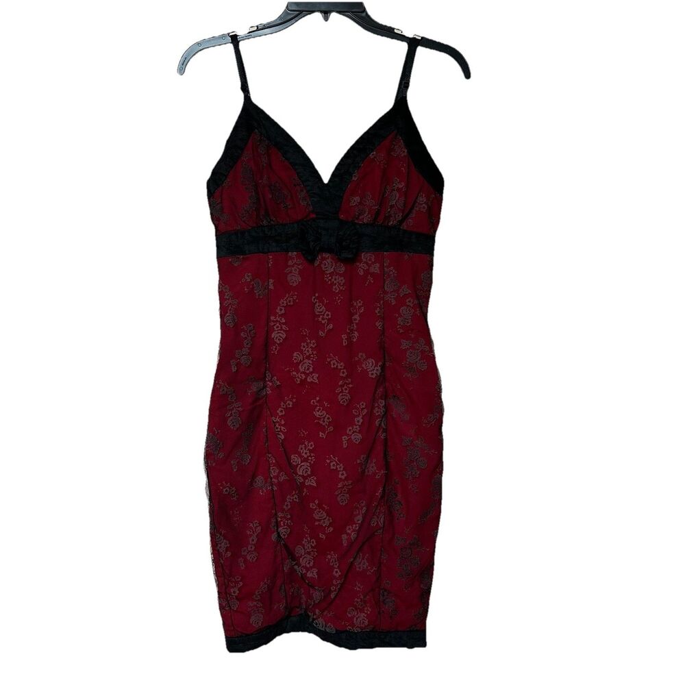 Voodoo Vixen Wiggle Dress Sm Floral Mesh Overlay Pin Up Rockabilly Red Black